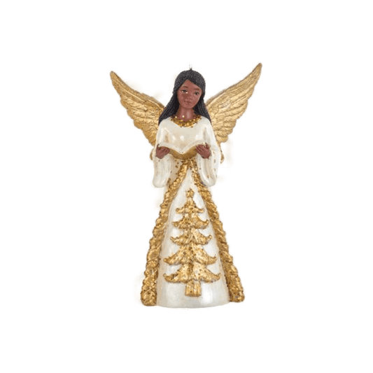 Ivory and Gold African American Angel with Book Ornament