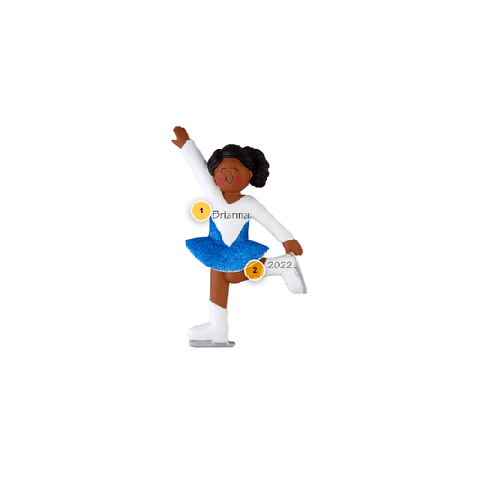 African American Female Ice Skater Ornament