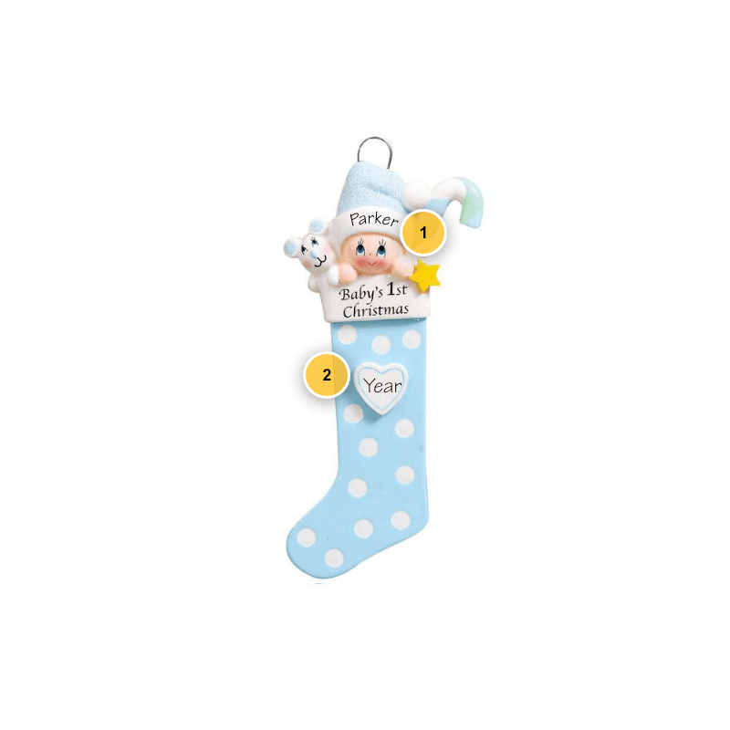 Baby Boy 1st Christmas Stocking Personalized Ornament