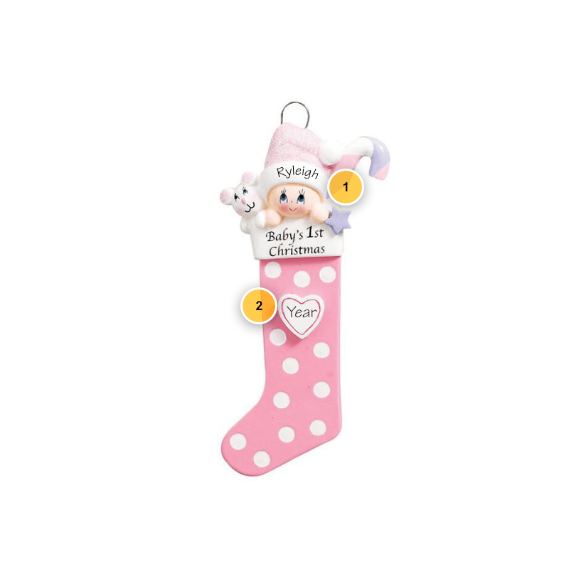 Baby Girl 1st Christmas Stocking Personalized Ornament