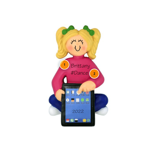 Blonde Girl with Tablet Personalized Ornament