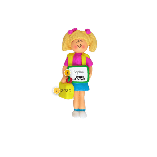 Blonde Girl 1st Day of School Ornament