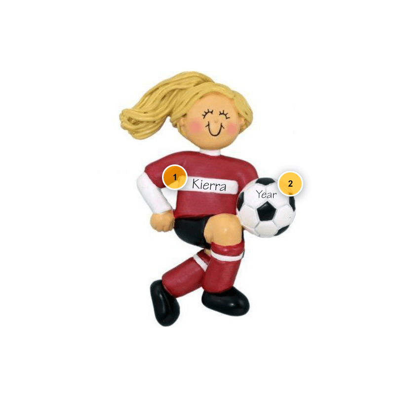 Blonde Female Soccer Player Personalized Ornament