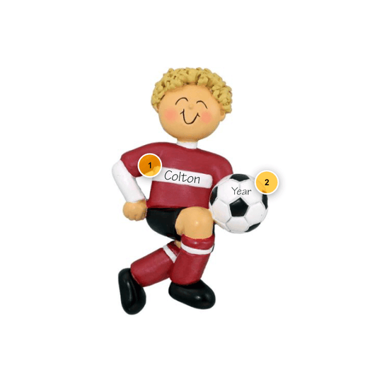 Blonde Male Soccer Player Personalized Ornament