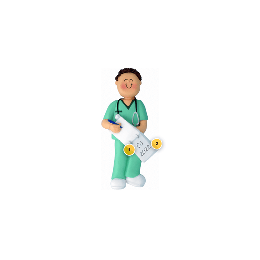 Brunette Male Doctor Personalized Ornament