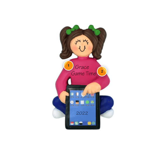 Brunette Girl with Tablet Personalized Ornament