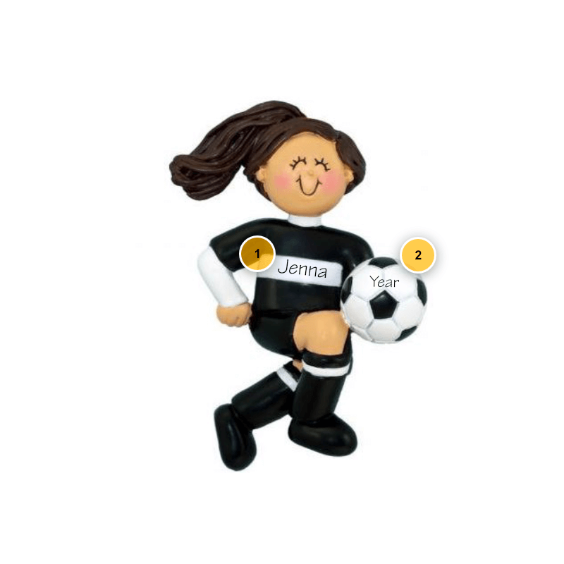 Brunette Female Soccer Player Personalized Ornament