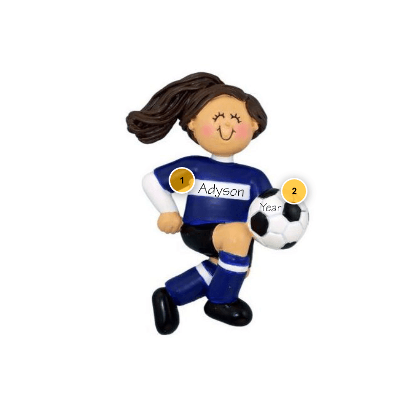 Brunette Female Soccer Player Personalized Ornament