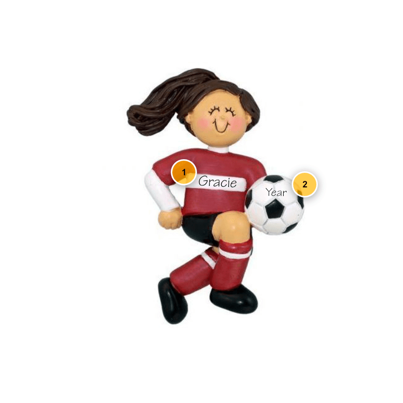 Brunette Female Soccer Player Personalized Ornament