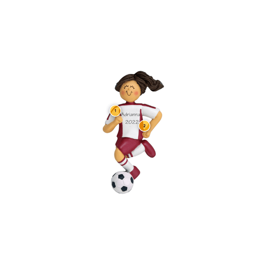 Brunette Female Soccer Player Ornament