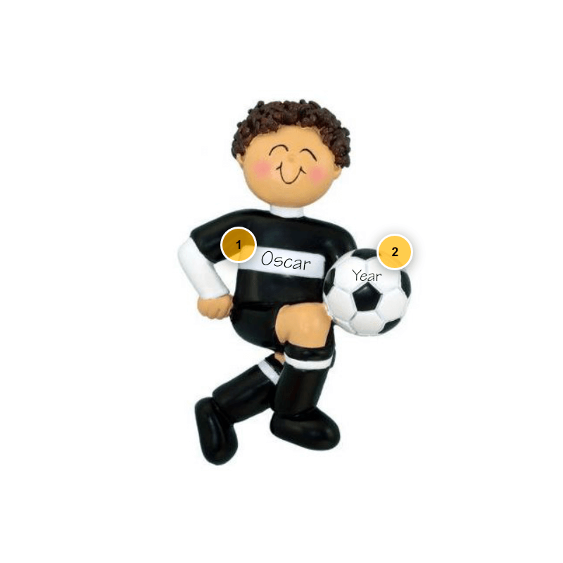 Brunette Male Soccer Player Personalized Ornament