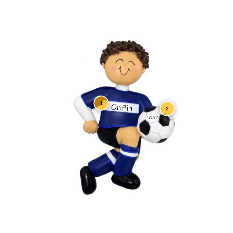 Brunette Male Soccer Player Personalized Ornament