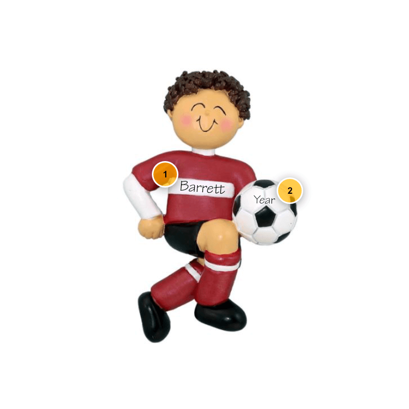 Brunette Male Soccer Player Personalized Ornament