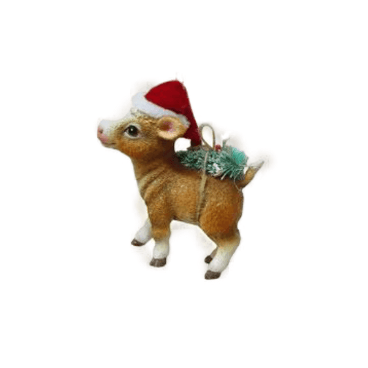 Cow with Santa Hat Ornament