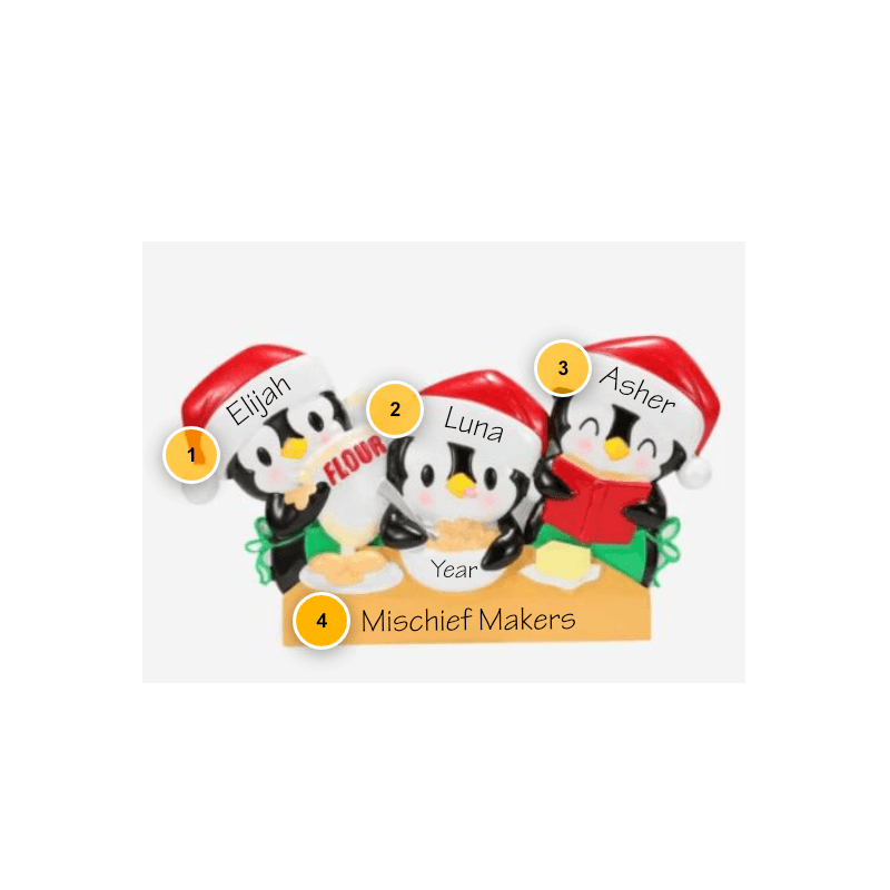 Penguins Baking Family Of 3 Personalized Ornament