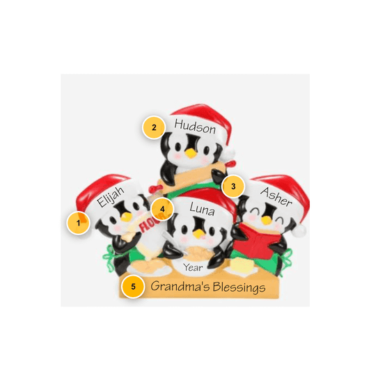 Penguins Baking Family of 4 Personalized Ornament