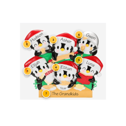 Penguins Baking Family of 6 Personalized Ornament