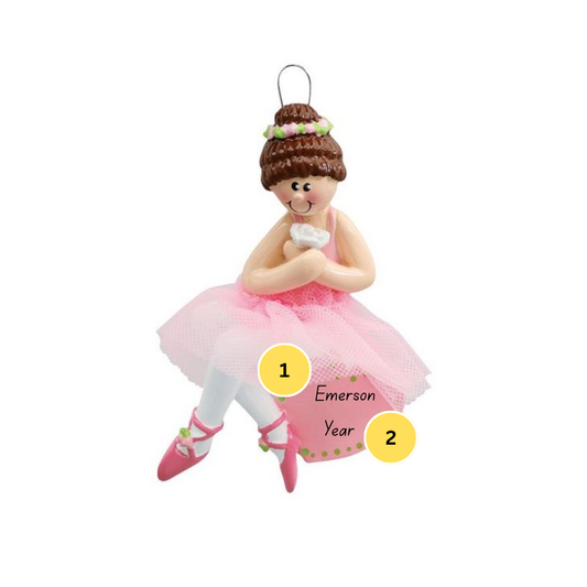 Brunette Ballerina Sitting on Heart Personalized Ornament