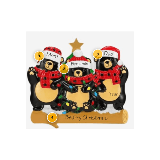 Bears with Scarf Family Of 3 Personalized Ornament