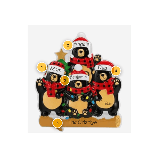 Bears with Scarf Family of 4 Personalized Ornament