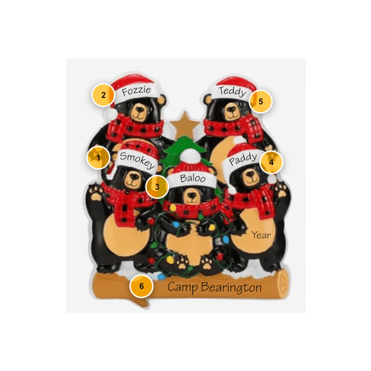 Bears with Scarf Family of 5 Personalized Ornament