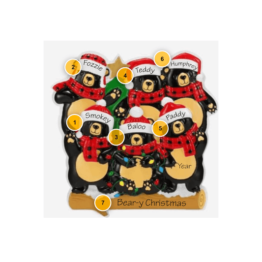 Bears with Scarf Family of 6 Personalized Ornament