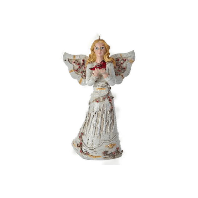 Blonde Birch Berry Angel with Cardinal Ornament