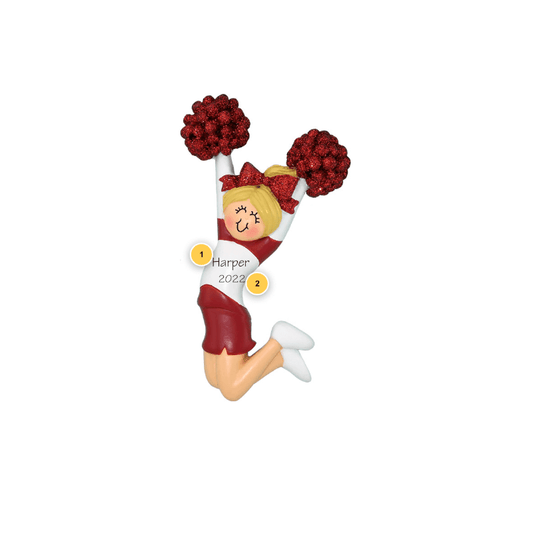 Blonde Cheerleader Red Uniform Personalized Ornament