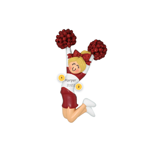 Blonde Cheerleader Red Uniform Personalized Ornament