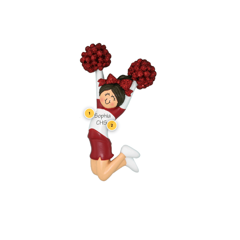 Brunette Cheerleader Red Uniform Personalized Ornament