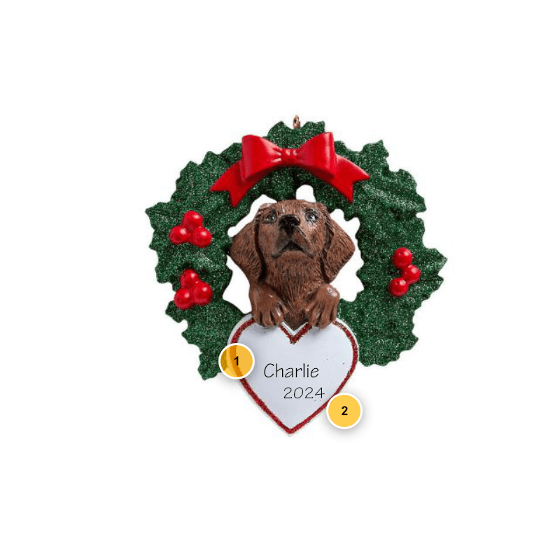 Chocolate Labrador Wreath Personalized Dog Ornament