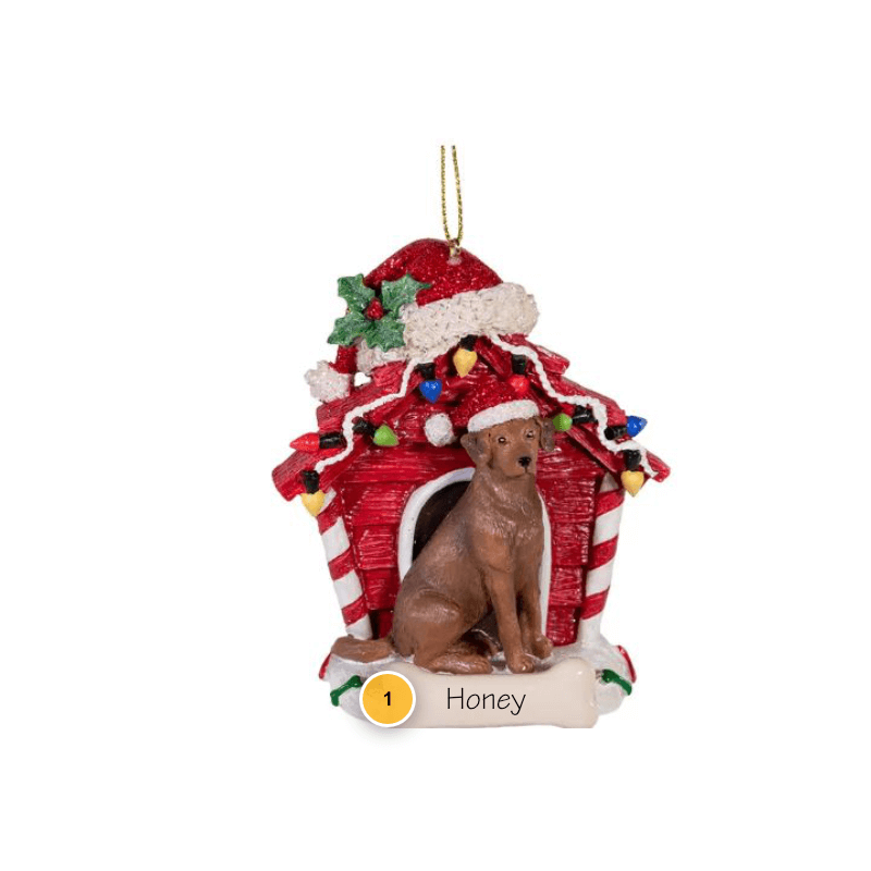 Chocolate Labrador Retriever With Dog House Personalized Ornament