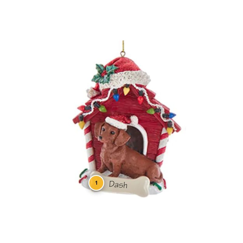 Brown Dachshund With Dog House Personalized Ornament