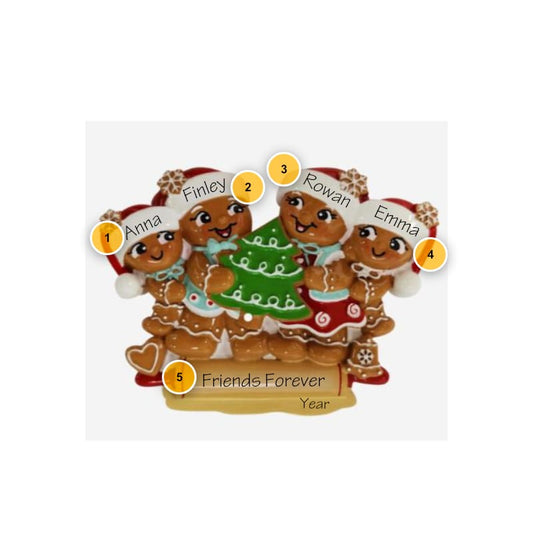 Gingerbread Family of 4 Personalized Ornament