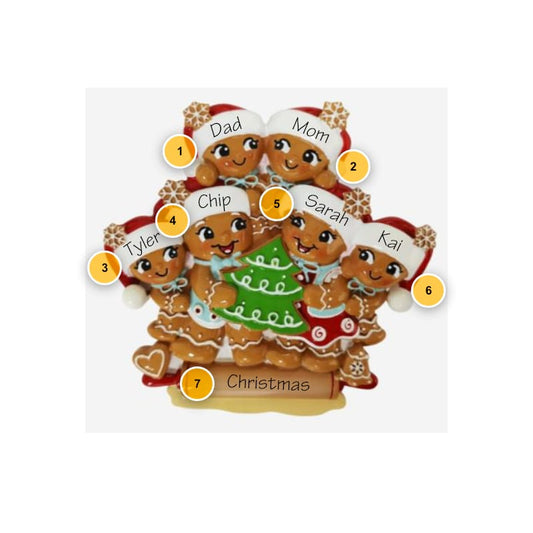 Gingerbread Family of 6 Personalized Ornament