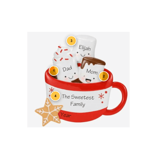 Hot Cocoa Family of3 Personalized Ornament