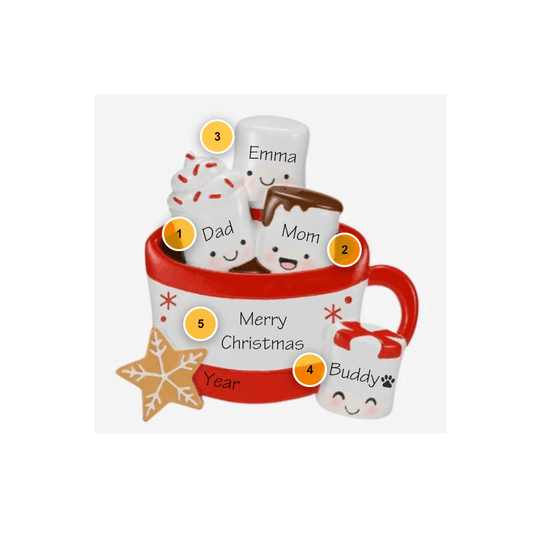 Hot Cocoa Family Of 4 Personalized Ornament