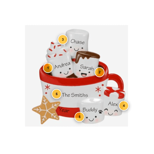 Hot Cocoa Family Of 5 Personalized Ornament