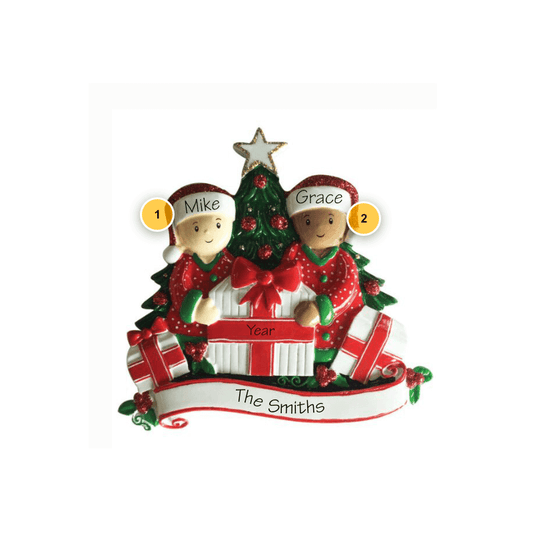 Interracial Couple with Presents Personalized Ornament