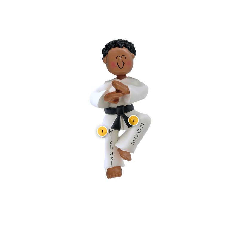 African American Male Karate Personalized Ornament