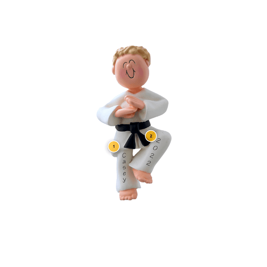 Blonde Male Karate Personalized Ornament