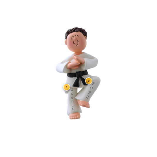 Brunette Male Karate Personalized Ornament