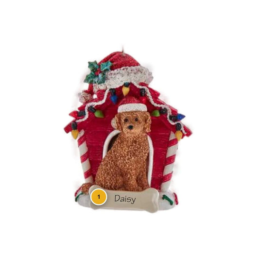 Brown Labradoodle With Dog House Personalized Ornament