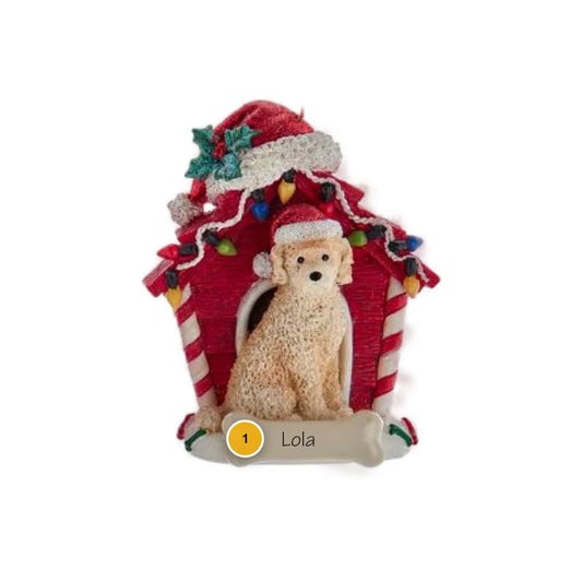 White Labradoodle With Dog House Personalized Ornament