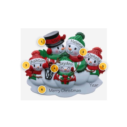 Snowpeople with Lantern Family of 5 Personalized Ornament