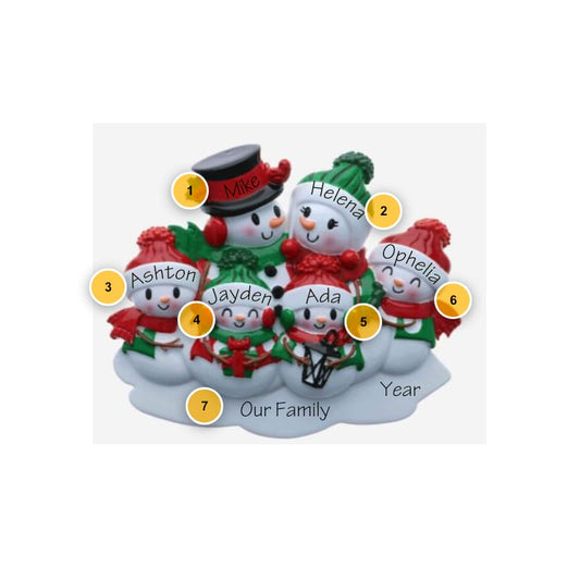 Snowpeople with Lantern Family of 6 Personalized Ornament