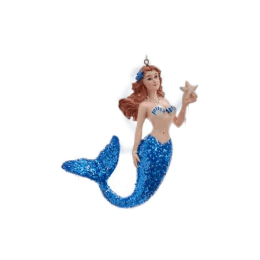 Mermaid With Blue Glittered Tail Ornament