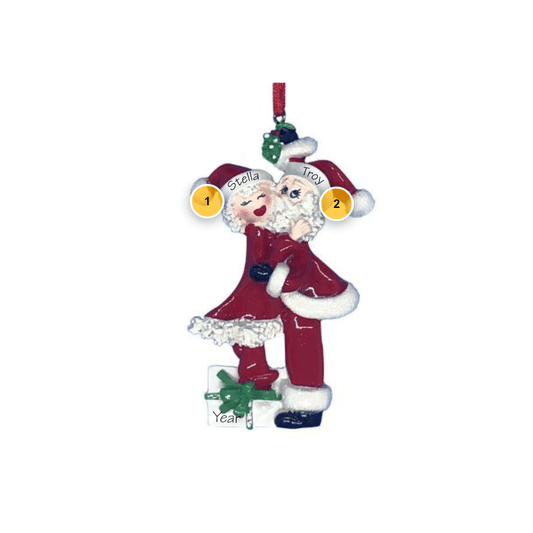 Mr. and Mrs. Claus Kissing Personalized Ornament