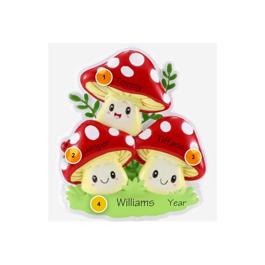 Mushroom Family of 3 Personalized Ornament