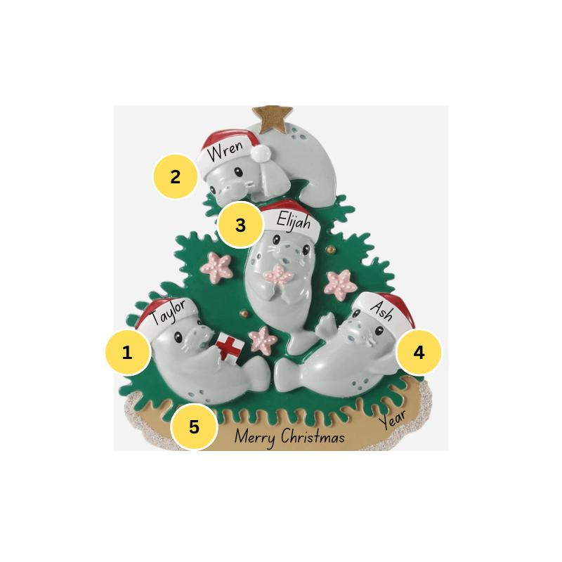Manatee Family of 4 Personalized Ornament
